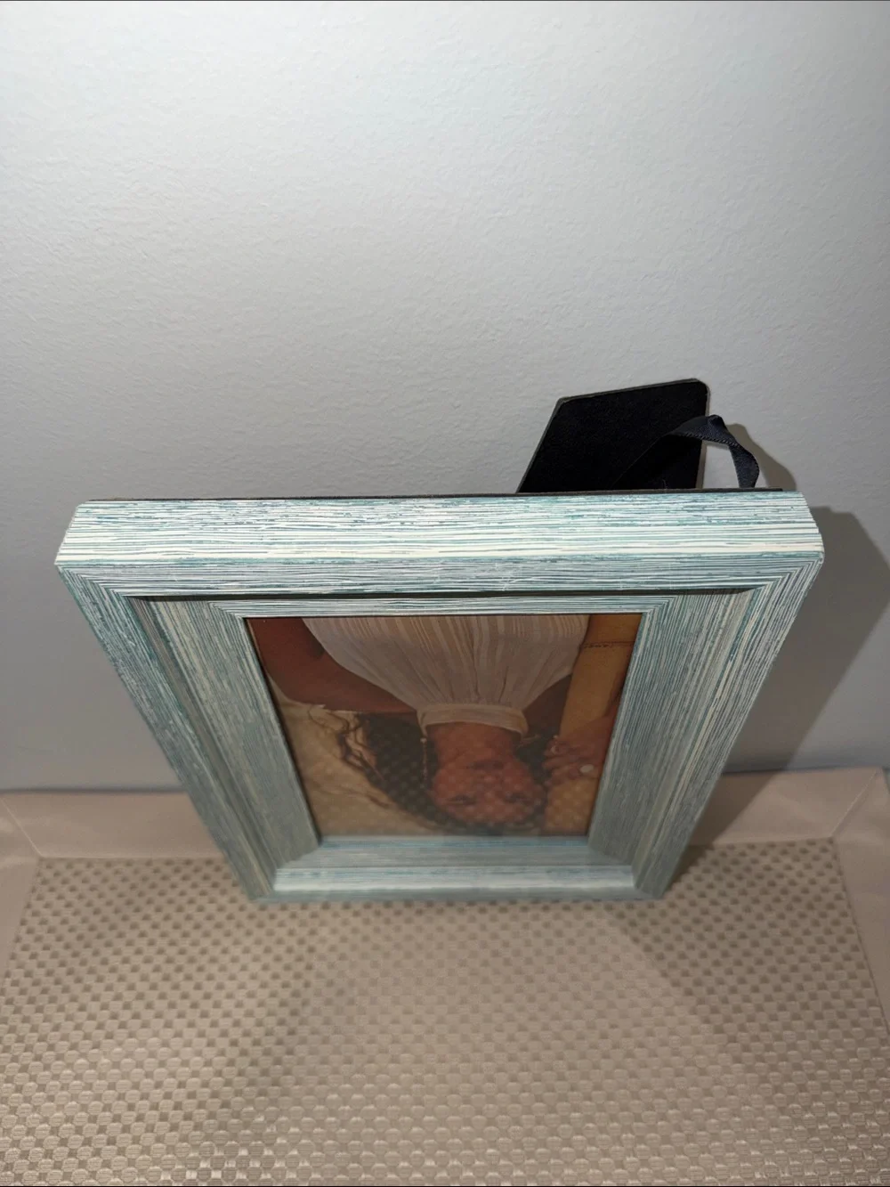 White Blue distinctive rustic brushed picture frame 4.5 x 6.5”